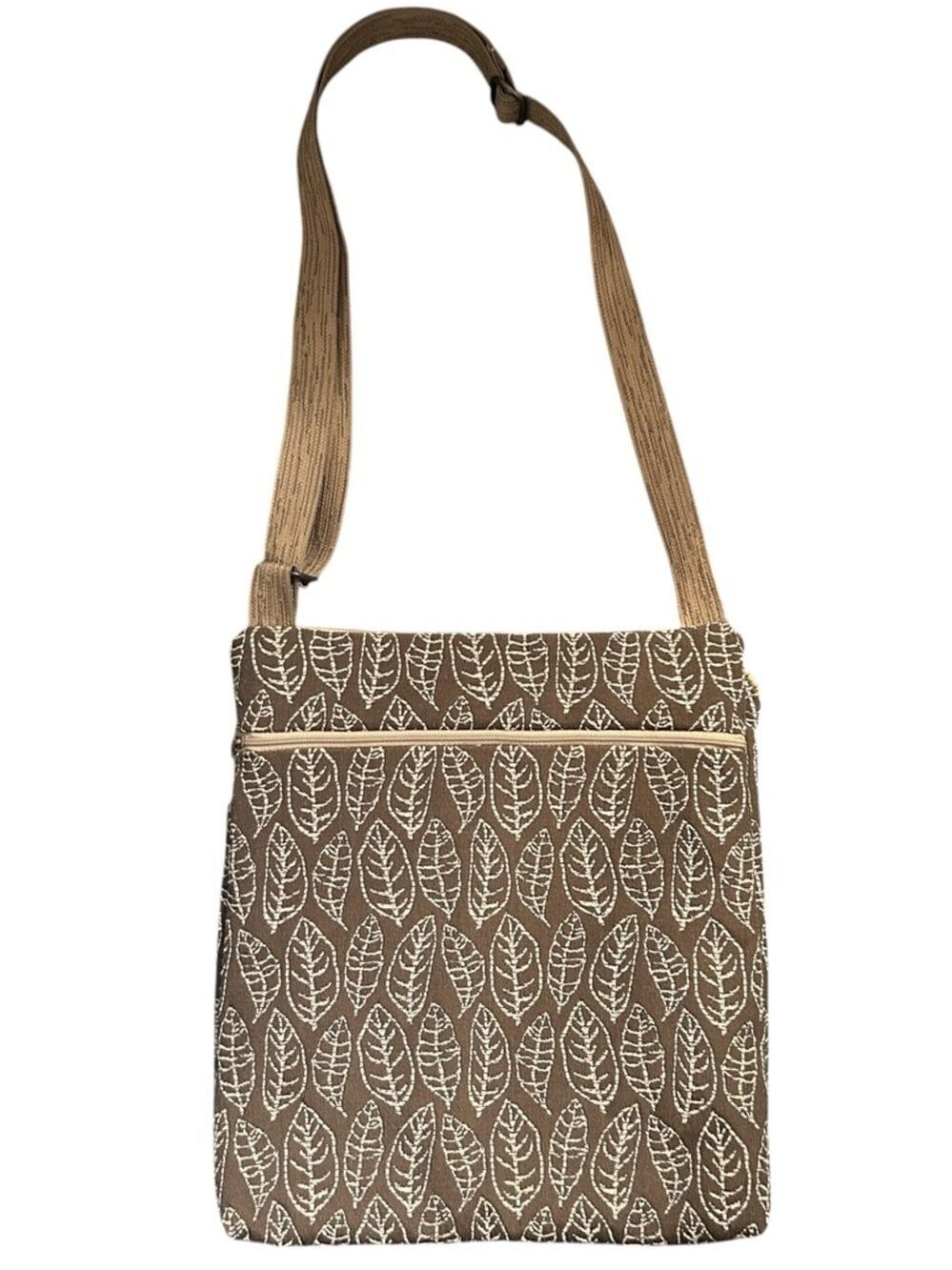 Maruca Cafe Sling Large Crossbody Bag in Brown Jacquard Made in Colorado - Picture 2 of 8